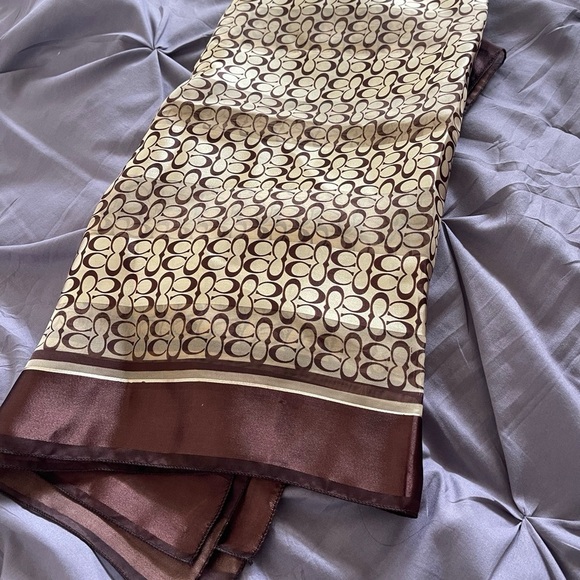 Coach Brown and Cream Signature Print Silk Scarf - Picture 2 of 6